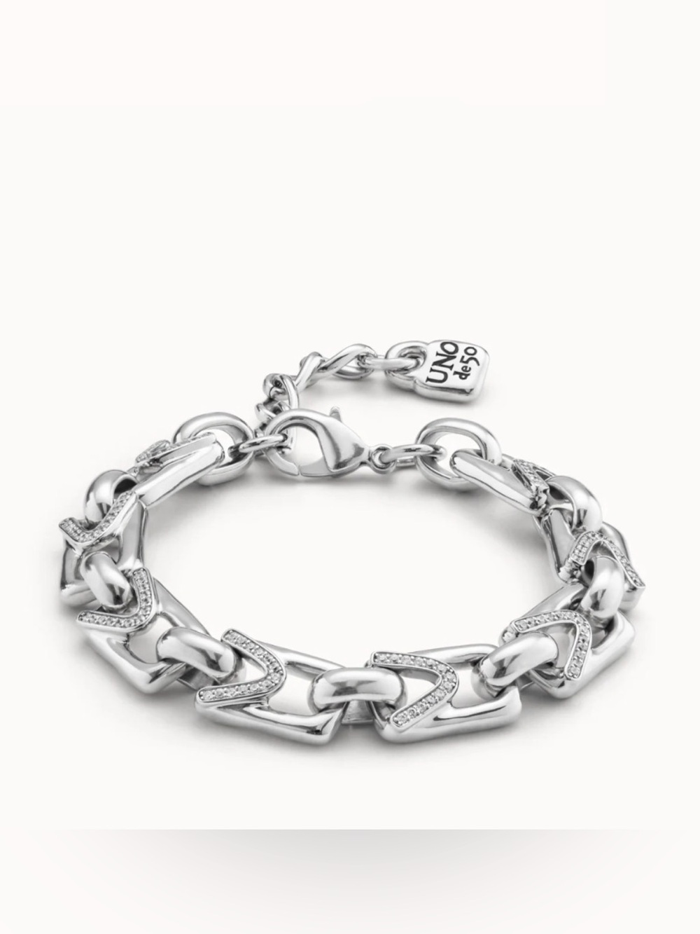 UNO de 50 Silver Chain Bracelet with Pavé Detailing